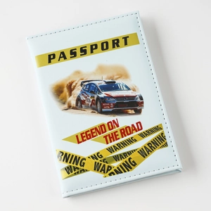 Cool rally car design passport cover with card slots, durable leather travel wallet holder.