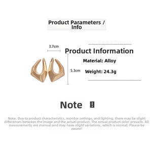 Detailed size chart for 18K gold-plated irregular geometric earrings 5.3cm x 3.7cm