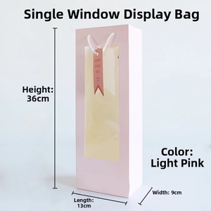 Light pink gift bag with transparent window and rope handle, size 13x9x36cm detail