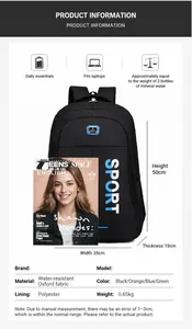 Detailed dimensions of the black Oxford cloth backpack showing 50x35x19cm size specs