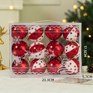 Set of 12 red and white electroplated Christmas ball ornaments in a clear gift box