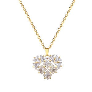 Luxurious gold heart pendant necklace featuring sparkling hollow diamond pavé crystals
