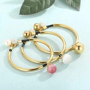 Minimalist Stainless Steel Bracelet For Women Braided Rope With Cat Eye Stone Artificial Pearl Rhinestone Sphere Charms Adjustable