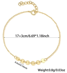 Detail of 925 sterling silver gold bracelet showing 17+3cm length and 0.4cm disc size