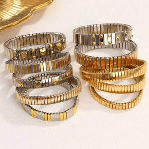 Pulsera Elástica Extensible de Acero Inoxidable para Mujer Oro Plata Bicolor Corazón Estrella Perla Artificial Strass Dije Brazalete Joyería