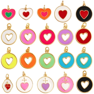 Heart Crown Pendants Copper Enamel Cubic Zirconia Charms For DIY Necklace Bracelet Jewelry Making Romantic Sweet Style