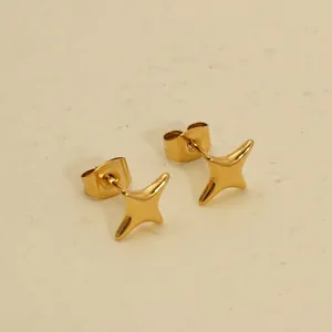 Four Pointed Star Stud Earrings 18K Gold Plated 304 Stainless Steel Minimalist Geometric Jewelry For Women