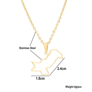 Detailed specs of gold Pakistan map pendant necklace in stainless steel with dimensions