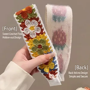 French vintage crochet flower headband for girls with velcro碎发整理 back closure