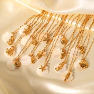 18K gold stainless steel necklaces with white shell and ocean creature pendants