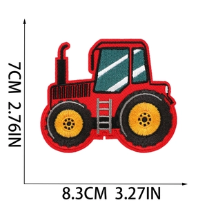 Red tractor embroidered patch for kids clothing 7x8.3cm iron-on applique detail