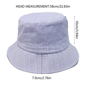 Détail des dimensions du chapeau de soleil lavande avec strass et large bordure