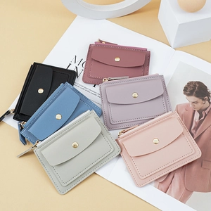 2025 modern multi-color PU leather women wallet with zipper and snap fastener button