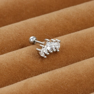 Silver stainless steel marquise zircon cartilage stud earring in brown velvet box
