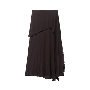 Damen Strick Midirock Unregelmäßiger Lagenlook Asymmetrischer Saum Einfarbig Sexy Streetwear Mode