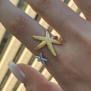 Bague ouverte étoile de mer en acier inoxydable doré 18 carats style océan pour femme