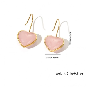Pink heart-shaped earrings with gold edges and dimensions 3.7cm height and 2.1cm width