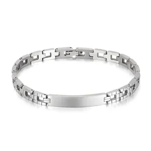 Men's Stainless Steel Identity Bracelet Minimalist Watchband Style Link Chain Polished Silver Bar Bracelet Fashion Jewelry