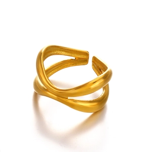 Anello incrociato a doppio strato in oro opaco con fascia aperta regolabile minimalista