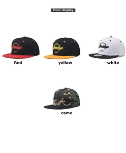 Detaillierte Rasteransicht der Brooklyn Snapback-Caps in Rot, Gelb, Weiß und Camo