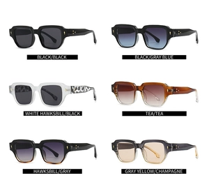 Multiple color options for modern square frame sunglasses displayed in a 2x3 grid layout