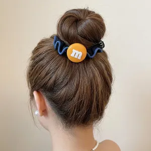 Élastique à cheveux avec pendentif lettre M pour queue de cheval haute style coréen
