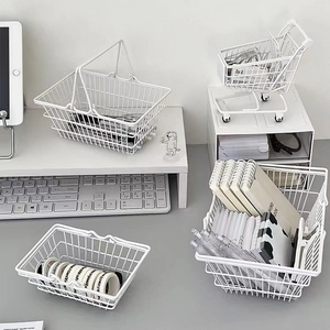 White minimalist wire storage basket set for office desk organization and capsule coffee pods