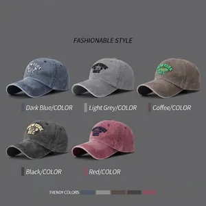 Vintage washed cotton baseball caps with 3D embroidery in five classic colors
