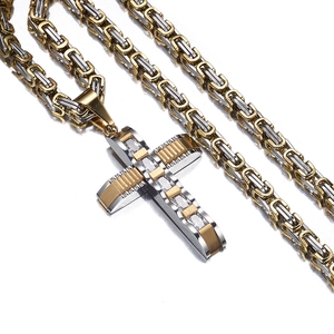 Byzantinische Halskette mit zweifarbigem Gold- und Silber-Kreuzanhänger für Damen und Herren
