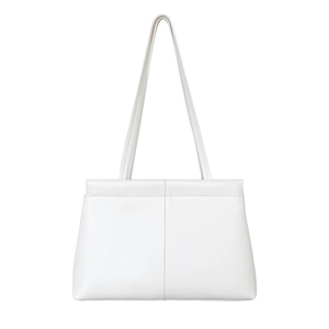 Minimalist white PU leather tote bag with large capacity and double thin shoulder straps