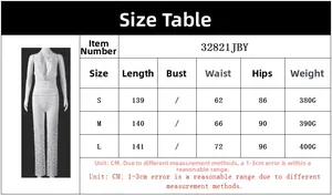 Detailed size chart for lace halter neck jumpsuit with measurements in centimeters