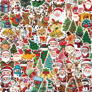 Christmas Stickers Waterproof PVC Cartoon Santa Claus Snowman Reindeer DIY Decals For Laptop Luggage Guitar Water Bottle Decor