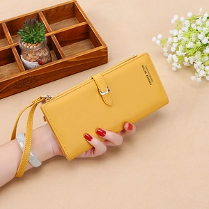 Portafoglio lungo da donna giallo con cinturino in pelle PU e chiusura a cerniera