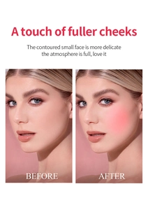 Before and after comparison of jelly blush stick showing natural rosy cheek effect
