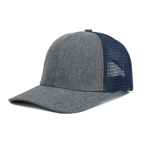 Zweifarbige Trucker Cap mit meliertem grauem Stoff und dunkelblauem Mesh-Netzrücken