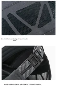 Macro shot of breathable mesh fabric and adjustable plastic buckle on sports cap
