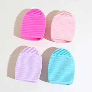 Silicone makeup brush cleaning eggs in four colors with textured scrubbing surfaces
