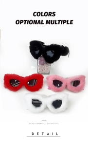 Multiple colors of heart-shaped plush frame sunglasses including black, red, and pink