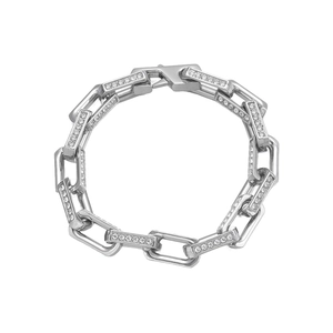 Polished silver titanium steel bamboo link bracelet with dazzling inlaid diamonds for hip hop style