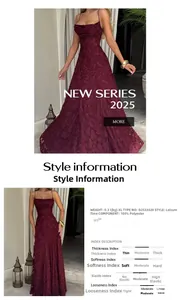 Détails du tissu élégant bordeaux et spécifications du matériau pour la robe de soirée