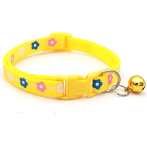 Collare per animali in nylon giallo con stampa floreale e campanellino dorato lucido