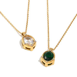 Eleganti collane in acciaio placcato oro 18K con pietre di zircone ovali bianche e verdi