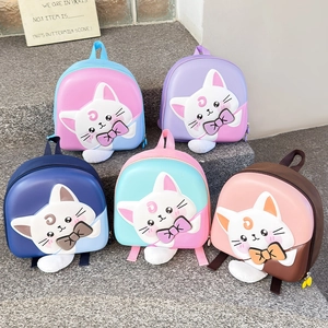 Kids Backpack 3D Cartoon Cat EVA Hard Shell Glowing Bow Squeaky Sound Plush Tail School Bag For Toddlers
