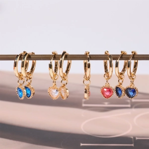 Heart Birthstone Hoop Earrings Copper With Zircon Zirconia Pendant Jewelry For Women Fashion Trendy Birthday Gift