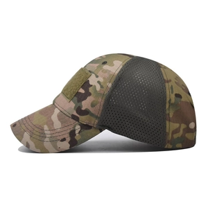 Tactical camouflage baseball cap with breathable mesh and front hook-and-loop patch panel