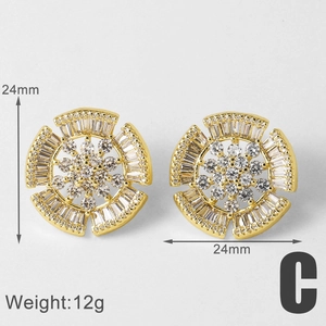 Vista detallada de pendientes flor dorados de 24mm con pavé de circonitas y medidas