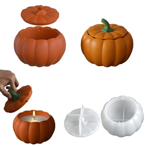 Pumpkin Silicone Mold With Lid DIY Resin Epoxy Casting Candle Cup Storage Jar Halloween Decor