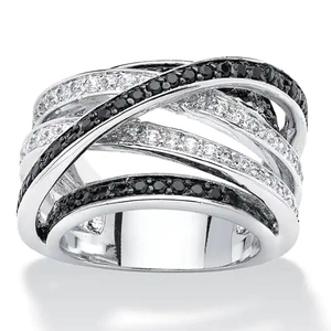 Anillo Cruzado Cobre Circonita Cúbica Multicapa Geométrico Blanco Negro Micro Pavé Joyería Para Mujer