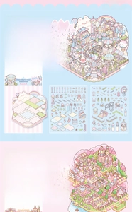 Detail of PET and paper DIY stickers showing floral hollow window frames and dreamy themes