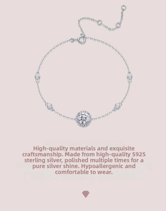Detailed macro view of S925 sterling silver halo bracelet with adjustable lobster clasp